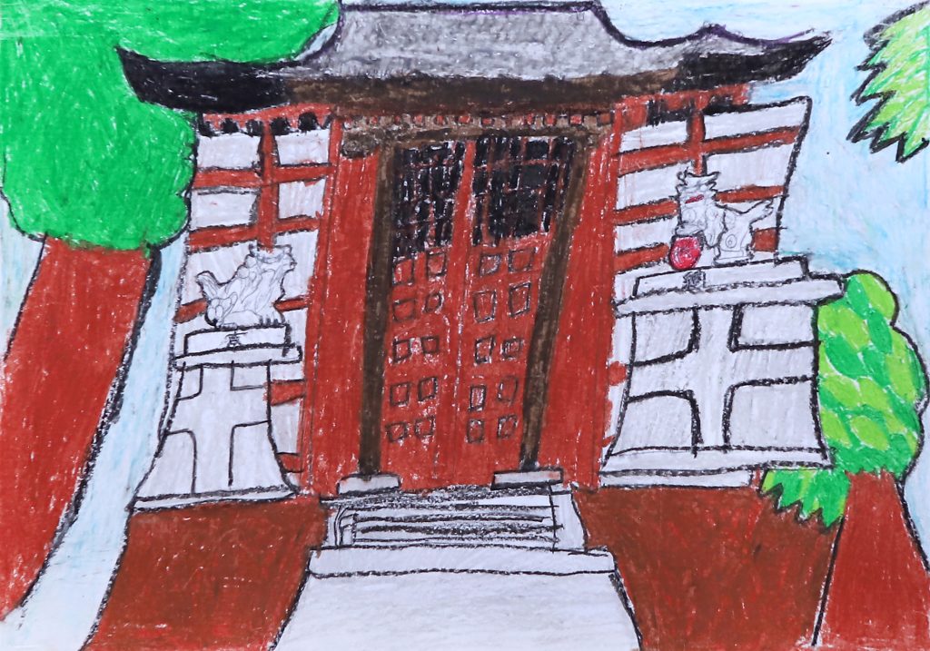 「お宮とこま犬」栄北小学校　３年　山村　湊